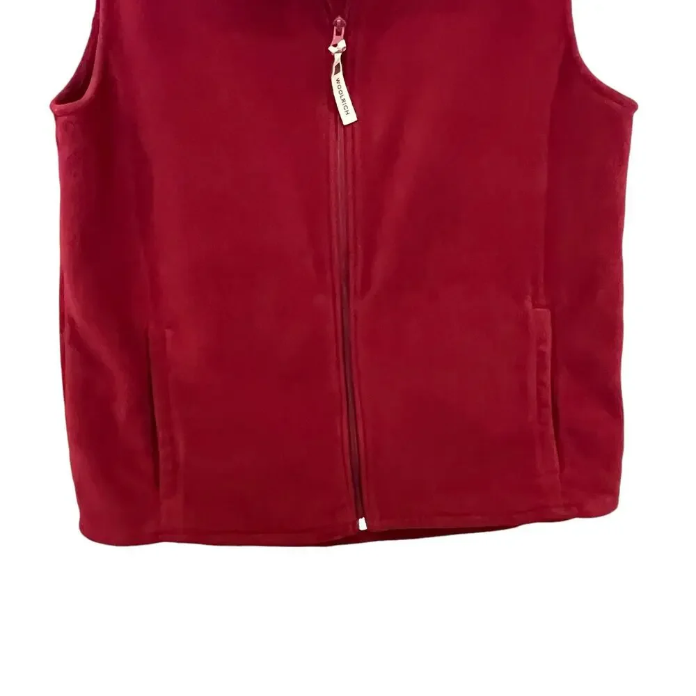 Woolrich Fleece Vest Women's Medium M Red Zip Up Pockets Collar